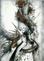 00s 1boy cain_nightroad flower highres male_focus official_art rose scan shibamoto_thores solo trinity_blood