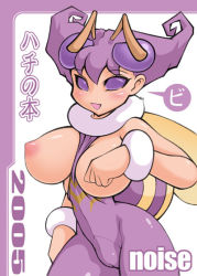 Rule 34 | 00s, 1girl, 2005, antennae, arthropod girl, bee girl, between breasts, blush, grabbing another&#039;s breast, breasts, breasts out, bug, cameltoe, capcom, cleft of venus, grabbing, grabbing own breast, huge breasts, insect girl, monster girl, nipples, noise (lesion949), purple eyes, purple hair, q-bee, skin tight, solo, vampire (game), wings
