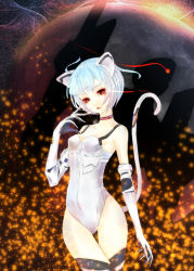 Rule 34 | 1girl, adapted costume, animal ears, artist request, ayanami rei, bad id, bad pixiv id, bare shoulders, blue hair, breasts, cat ears, cat girl, cat tail, collar, eyeshadow, fake animal ears, female focus, highres, lcl, makeup, neon genesis evangelion, plugsuit, red eyes, short hair, small breasts, solo, space, super plugsuit, tail, thigh gap, thighs, yuna (rutera)