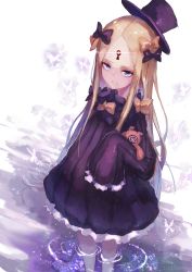 Rule 34 | 1girl, abigail williams (fate), absurdres, black bow, black dress, black hat, blonde hair, blue eyes, bow, bug, butterfly, closed mouth, commentary request, dress, fate/grand order, fate (series), glowing, hair bow, hat, highres, hugging object, insect, keyhole, long hair, long sleeves, looking at viewer, multiple hair bows, orange bow, parted bangs, ripples, shiburingaru, sleeves past fingers, sleeves past wrists, solo, standing, stuffed animal, stuffed toy, teddy bear, tilted headwear, very long hair, wading, water, white background