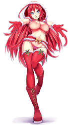 Rule 34 | 10s, 1girl, ahoge, blue eyes, blush, boots, breasts, cameltoe, christmas, cross-laced footwear, gloves, hat, high school dxd, highres, huge ahoge, lace-up boots, large breasts, long hair, looking at viewer, nipples, open mouth, packge, panties, red footwear, red gloves, red hair, red thighhighs, rias gremory, santa boots, santa costume, santa gloves, santa hat, solo, standing, thighhighs, underwear, very long hair