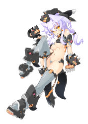 Rule 34 | 1girl, :3, boots, breasts, hair intakes, highres, joints, light purple hair, long hair, mecha musume, navel, original, robot joints, scabbard, sheath, sheathed, solo, sword, thighhighs, underboob, wasanbon (atwazooka), weapon, yellow eyes