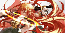 Rule 34 | 1boy, absurdres, back, bare shoulders, detached collar, detached sleeves, earrings, fate/grand order, fate (series), gauntlets, highres, holding, holding sword, holding weapon, jewelry, long hair, looking at viewer, nose, over shoulder, pointing, rama (fate), red eyes, red hair, shirt, sword, sword over shoulder, tsubashima, weapon, weapon over shoulder, white background, white shirt