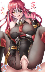 Rule 34 | 1boy, 1girl, a re, absurdres, arrow through heart, artificial vagina, breasts, censored, cum, cumdrip, eyepatch, gloves, highres, hololive, houshou marine, large breasts, lying, multicolored hair, nipples, on back, pantyhose, pov, red hair, see-through, sex, sex toy, torn clothes, torn legwear, torn pantyhose, twintails, two-tone hair, unzipped, vaginal, virtual youtuber, white background, white hair, zipper, zipper pull tab