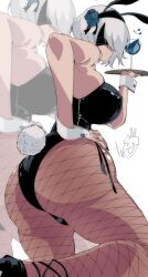 Rule 34 | 1girl, 2b (nier:automata), animal ears, ass, black leotard, breasts, curvy, drink, fake animal ears, fake tail, fishnet pantyhose, fishnets, hair over eyes, highleg, highleg leotard, highres, huge ass, kinakomochi (user vedc2333), leotard, nier:automata, nier (series), pantyhose, playboy bunny, rabbit ears, rabbit tail, shiny skin, solo, strapless, strapless leotard, tail, thong leotard, wide hips, wrist cuffs