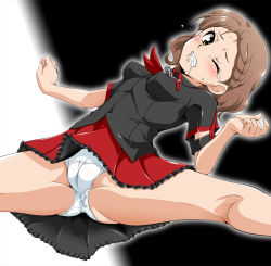 Rule 34 | 10s, 1girl, black shirt, blood-c, blush, braid, breasts, brown hair, chain, cleft of venus, clenched teeth, impossible clothes, impossible shirt, miniskirt, motoe nono, one eye closed, outline, panties, pussy, red skirt, ryumage, saliva, shirt, short hair, short sleeves, skirt, skirt set, small breasts, solo, spread legs, tearing up, tears, teeth, underwear, uniform, upskirt, white panties, wince, yellow eyes
