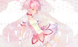 Rule 34 | 10s, 1girl, choker, different shadow, faux traditional media, gem, gloves, kaname madoka, kneehighs, mahou shoujo madoka magica, mahou shoujo madoka magica (anime), petticoat, pink eyes, pink hair, pink theme, puffy short sleeves, puffy sleeves, shadow, short hair, short sleeves, socks, solo, suzettecrepe, tears, white gloves, white socks