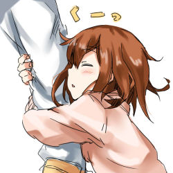 Rule 34 | 10s, 1girl, admiral (kancolle), alternate costume, arm hug, brown hair, darkside, closed eyes, ikazuchi (kancolle), kantai collection, messy hair, open mouth, personification, short hair, sketch, sleeping, solo focus