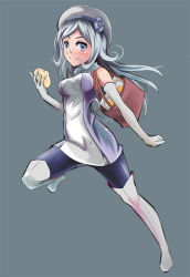 Rule 34 | 10s, 1girl, aila jyrkiainen, bag, baozi, blue eyes, boots, food, gundam, gundam build fighters, hat, kenmiko, pantyhose, shoulder bag, smile, thigh boots, thighhighs, white hair