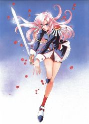 Rule 34 | 1990s (style), 1girl, aiguillette, official art, pink hair, retro artstyle, saitou chiho, scan, shoujo kakumei utena, solo, sword, tenjou utena, weapon