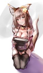 Rule 34 | 1girl, absurdres, animal ear fluff, animal ears, annytf, black shorts, black thighhighs, book, breasts, brown eyes, brown hair, choker, cleavage, fox ears, fox girl, fox tail, garter straps, hair ornament, highres, holding, holding book, indie virtual youtuber, long hair, looking at viewer, pink shirt, shirt, short shorts, shorts, sitting, sketch, smile, solo, star (symbol), star hair ornament, tail, thighhighs, virtual youtuber, wanne
