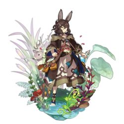 Rule 34 | 1boy, animal ears, bag, clothing request, deer, dragalia lost, full body, leaf, looking at viewer, male focus, mushroom, non-web source, official art, plant, potion, rabbit ears, ripples, saitou naoki, serious, solo, sylas (dragalia lost), transparent background, water