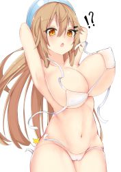 Rule 34 | 1girl, armpits, arms up, ball, bikini, breasts, brown hair, chestnut mouth, chixiao, cleavage, cleft of venus, girls&#039; frontline, highres, m37 (girls&#039; frontline), large breasts, long hair, navel, open mouth, solo, swimsuit, very long hair, white bikini
