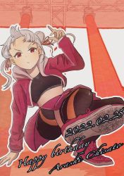 Rule 34 | 1girl, arashi chisato, artist name, artist request, black legwear, black shirt, blush, breakdance, breasts, buttons, collarbone, cropped jacket, cross-laced footwear, double bun, drawstring, female focus, floating hair, full body, hair bun, hair ribbon, hair tie, highres, hood, hooded jacket, hoodie, jacket, long hair, long sleeves, looking at viewer, love live!, love live! school idol festival, love live! superstar!!, miniskirt, parted lips, pink footwear, plaid, plaid skirt, pleated, pleated skirt, red eyes, red jacket, red skirt, ribbon, shirt, shoes, skirt, small breasts, smile, solo, twintails, v-shaped eyebrows, wavy hair, white hair, white hoodie