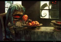 Rule 34 | 2girls, blue hair, eating, food, fruit, hand on window, hat, unworn headwear, hinanawi tenshi, koto inari, letterboxed, long hair, looking at another, multiple girls, onozuka komachi, peach, red eyes, scythe, short hair, silhouette, touhou, twintails, two side up, window