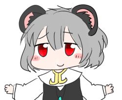 Rule 34 | amulet, animal ears, black dress, blush stickers, chibi, cookie (touhou), dress, eyebrows, grey hair, mouse ears, mouse girl, nazrin, nicoseiga116203761, nyon (cookie), red eyes, simple background, smile, touhou, transparent background, white dress