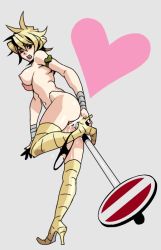 Rule 34 | armband, ass, blonde hair, boots, breasts, dio brando, genderswap, genderswap (mtf), heart, high heel boots, high heels, jojo no kimyou na bouken, large breasts, nipples, nude, object insertion, one eye closed, open mouth, panties, panties around leg, pussy juice, road sign, short hair, sign, standing, standing on one leg, tagme, thigh boots, thighhighs, underwear, vaginal, vaginal object insertion, wince