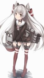Rule 34 | 10s, 1girl, amatsukaze (kancolle), bad id, bad pixiv id, brown eyes, dress, hairband, highres, kantai collection, long hair, machinery, rensouhou-kun, sailor dress, silver hair, simple background, smile, solo, tokoi, two side up