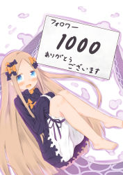 Rule 34 | 1girl, :d, abigail williams (fate), absurdres, barefoot, black bow, black dress, bloomers, blue eyes, blush, bow, bug, butterfly, commentary request, dress, fate/grand order, fate (series), forehead, hair bow, highres, insect, light brown hair, long hair, long sleeves, looking at viewer, no headwear, open mouth, orange bow, parted bangs, polka dot, polka dot bow, sleeves past fingers, sleeves past wrists, smile, solo, su guryu, suction cups, tentacles, translation request, underwear, very long hair, white background, white bloomers