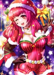 Rule 34 | 1girl, absurdres, akimiiiii, bodysuit, box, breasts, cape, christmas, cleavage, facial mark, fire emblem, fire emblem engage, fire emblem heroes, gift, gift box, hair ornament, hat, highres, holding, holding gift, holly hair ornament, multicolored cape, multicolored clothes, nintendo, official alternate costume, red bodysuit, santa hat, solo, star (symbol), star facial mark, star hair ornament, star print, yunaka (fire emblem), yunaka (fire emblem) (spirited envoy)