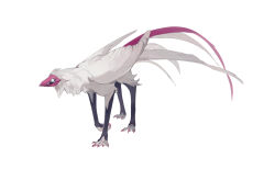 Rule 34 | animal focus, creature, feathered wings, feathers, highres, kamikiririp, monster, no humans, original, pink claws, solo, white background, white eyes, white feathers, white wings, wings