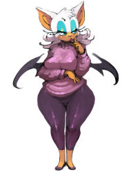 Rule 34 | bat wings, bittenhard, breasts, fur, hip focus, large breasts, mature female, motherly, aged up, rouge the bat, solo, solo focus, sonic (series), sweater, wide hips, wings