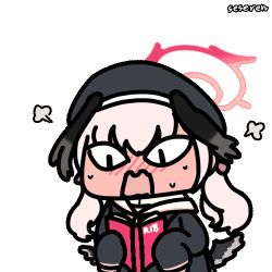 Rule 34 | 1girl, animated, animated gif, blush, book, fuming, halo, long hair, lowres, open mouth, seseren