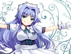Rule 34 | blue eyes, blue hair, blush, gloves, hiiro yuki, maid, original, outstretched arms, solo, spread arms, wallpaper
