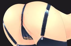 Rule 34 | 1girl, ass, ass focus, bdsm, black background, black thighhighs, bondage, bound, close-up, f-ism, garter belt, garter straps, leather, murakami suigun, panties, partially visible vulva, pussy, see-through, simple background, solo, thighhighs, thong, underwear