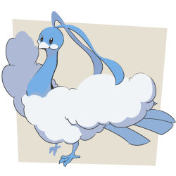 Rule 34 | altaria, beak, black eyes, border, closed mouth, commentary request, creatures (company), floating atsumi, full body, game freak, gen 3 pokemon, nintendo, no humans, outside border, pokemon, pokemon (creature), solo, white border, yellow background
