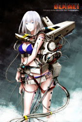 Rule 34 | 1girl, bikini, blame!, blue eyes, breasts, cable, cibo, cleavage, cyberpunk, long hair, science fiction, solo, subdermal port, swimsuit, tsukasa (evening-g-low), tsukasa (evg-low), white hair, wire