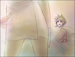 Rule 34 | 1990s (style), ass, bed, cloud strife, final fantasy, final fantasy vii, from behind, lowres, naked towel, nude, tifa lockhart, towel