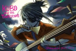 Rule 34 | 1boy, artist name, black hair, character request, copyright name, dated, english text, eyepatch, full moon, instrument, japanese clothes, kubo (kubo and the two strings), kubo and the two strings, male focus, moon, plectrum, shamisen, solo, twitter username