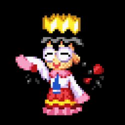 Rule 34 | animated, animated gif, black hair, bow, braid, crown, evil smile, freckles, glasses, hands in sleeves, kabi ribi, kirby (series), kirby 64, looking at viewer, lowres, nintendo, pixel art, possessed, red bow, red skirt, ripple star queen, skirt, smile, twin braids, waving, waving arm