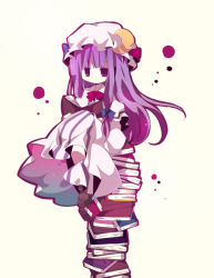Rule 34 | 1girl, ana (rznuscrf), book, book stack, bow, crescent, female focus, hat, long hair, open book, patchouli knowledge, pink bow, purple eyes, purple hair, reading, simple background, sitting, sitting on object, solo, touhou