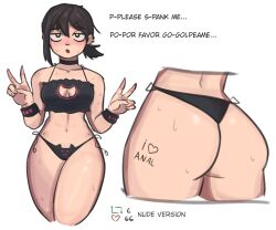 Rule 34 | 1girl, absurdres, anus, ass, body writing, breasts, brown eyes, cat lingerie, chainsaw man, cleavage cutout, clothing cutout, higashiyama kobeni, highres, huge ass, lingerie, medium breasts, meme attire, resolution mismatch, self-upload, short hair, shy, source smaller, sweat, thighs, underwear, wide hips