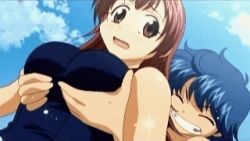 Rule 34 | 00s, 2girls, :o, ^ ^, amaenaideyo!!, animated, animated gif, atouda yuuko, blue hair, blush, grabbing another&#039;s breast, breasts, brown eyes, cleavage, closed eyes, cloud, day, dutch angle, closed eyes, female focus, grabbing, grin, groping, large breasts, long hair, lowres, multiple girls, nanbu chitose, naughty face, one-piece swimsuit, open mouth, outdoors, pink hair, school swimsuit, screencap, short hair, sky, smile, splashing, surprised, swimsuit, water, yuri