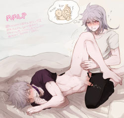 Rule 34 | 2boys, add (elsword), anal, ass, blush, bottomless, cum, ejaculating while penetrated, ejaculation, elsword, grey hair, lunatic psyker (elsword), male focus, male penetrated, mastermind (elsword), multiple boys, muscular, penis, selfcest, tagme, tears, yaoi