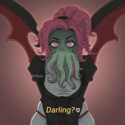 Rule 34 | 1girl, angry, breasts, cthulhu mythos, dress, ln&#039;eta, long hair, looking at viewer, monster girl, moonlitjuly, mouth with tentacles, pink eyes, pink hair, shaded face, solo, sucker for love, sucker for love: first date, yandere