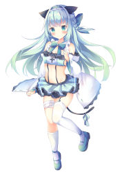 Rule 34 | 1girl, absurdres, animal ears, bad id, bad pixiv id, bandaged leg, bandages, blush, bow, braid, breasts, cat ears, cat girl, cat tail, closed mouth, crop top, detached sleeves, full body, green bow, green eyes, green footwear, green hair, green skirt, hair bow, hand up, highres, kneehighs, long hair, long sleeves, miniskirt, navel, original, pleated skirt, ribbon-trimmed sleeves, ribbon trim, shoes, simple background, single kneehigh, single sock, single thighhigh, skirt, small breasts, smile, socks, solo, symbol in eye, tail, thighhighs, tsuruse, very long hair, white background, white socks, wide sleeves