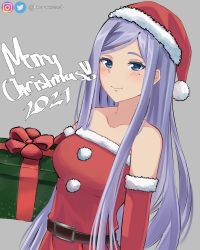 Rule 34 | 1girl, 86 -eightysix-, absurdres, anju emma, artist name, belt, blue eyes, blush, breasts, brown belt, collarbone, dress, elbow gloves, gift, gloves, hair behind ear, hat, highres, holding, holding gift, knowname, long hair, medium breasts, merry christmas, mole, mole under eye, red dress, red gloves, santa dress, santa hat, silver hair, smile, solo, strapless, strapless dress