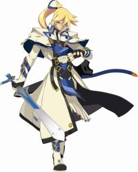 Rule 34 | 1boy, 3d, arc system works, blonde hair, blue eyes, capelet, fingerless gloves, gloves, guilty gear, guilty gear xrd, hand on hilt, highres, ky kiske, long coat, long hair, male focus, official art, ponytail, scabbard, sheath, sheathed, solo, sword, textless version, weapon