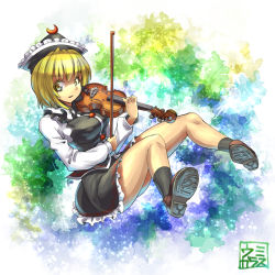 Rule 34 | 1girl, blonde hair, bow (music), breasts, hat, instrument, large breasts, looking at viewer, lunasa prismriver, music, playing instrument, shirt, skirt, skirt set, smile, solo, touhou, umigarasu (kitsune1963), vest, violin, yellow eyes