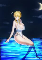 Rule 34 | 1girl, artoria pendragon (all), artoria pendragon (fate), artoria pendragon (swimsuit ruler) (fate), artoria pendragon (swimsuit ruler) (second ascension) (fate), blonde hair, breasts, cleavage, fate/grand order, fate (series), highres, large breasts, solo, swimsuit