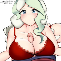 Rule 34 | 2girls, absurdres, blue eyes, bra, breast press, breasts, diana cavendish, female pov, futa with female, futanari, highres, large breasts, large penis, little witch academia, long hair, looking at viewer, multicolored hair, multiple girls, paizuri, panties, penis, pov, red bra, red panties, simple background, t-mimi, uncensored, underwear, veins, veiny penis, white background