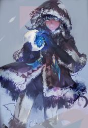 Rule 34 | 1boy, blue eyes, closed mouth, clothing request, cryomancer, drawstring, fur-trimmed hood, fur trim, fur trimm, gloves, glowing, hands up, hood, hood up, looking at viewer, male focus, serious, snowball, solo, tree of savior, winter clothes