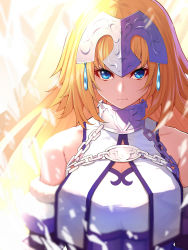 Rule 34 | 1girl, ahoge, bare shoulders, breasts, chain, cleavage, fate/grand order, fate (series), fur trim, headpiece, highres, jeanne d&#039;arc (fate), jeanne d&#039;arc (ruler) (fate), jeanne d&#039;arc (third ascension) (fate), large breasts, long hair, looking at viewer, mikan (chipstar182), solo, yellow eyes