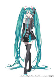 Rule 34 | 1girl, absurdly long hair, aqua eyes, aqua hair, aqua nails, aqua necktie, bare shoulders, black skirt, black sleeves, black thighhighs, boots, commentary, crossed legs, crypton future media, detached sleeves, electric guitar, esp guitars, full body, grey shirt, guitar, hair ornament, hatsune miku, hatsune miku (vocaloid4), headphones, headset, high heels, holding, holding instrument, instrument, ixima, long hair, looking at viewer, miniskirt, nail polish, necktie, official art, parted lips, piapro, pleated skirt, shirt, simple background, skindentation, skirt, sleeveless, sleeveless shirt, sleeves past wrists, solo, standing, thigh boots, thighhighs, twintails, v4x, very long hair, vocaloid, white background, zettai ryouiki