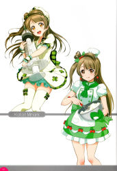Rule 34 | 10s, 1girl, absurdres, bow, brown eyes, brown hair, character name, chef, cream, detached sleeves, dress, earrings, gloves, hair bow, hat, highres, holding, jewelry, long hair, love live!, love live! school idol festival, love live! school idol project, minami kotori, multiple views, non-web source, nurse, official art, open mouth, puffy sleeves, scan, short sleeves, single glove, smile, syringe, thighhighs, wrist cuffs, zettai ryouiki