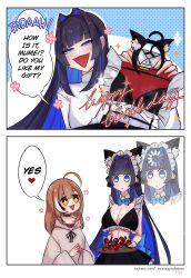 Rule 34 | 2girls, absurdres, ahoge, alternate costume, animal ears, black choker, blue eyes, blue hair, blunt bangs, blush, bow, bowtie, breasts, brown eyes, brown hair, cat ears, choker, cleavage, fake animal ears, hair intakes, happy birthday, highres, hololive, hololive english, large breasts, long hair, maid, maid headdress, mamaprofennn, minecraft, multicolored hair, multiple girls, nanashi mumei, open mouth, ouro kronii, streaked hair, triangle mouth, virtual youtuber